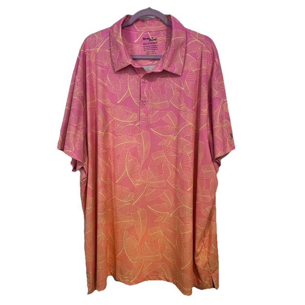 Birdie Bound Palm Tree Golf Polo Shirt Coral Pink Men's
